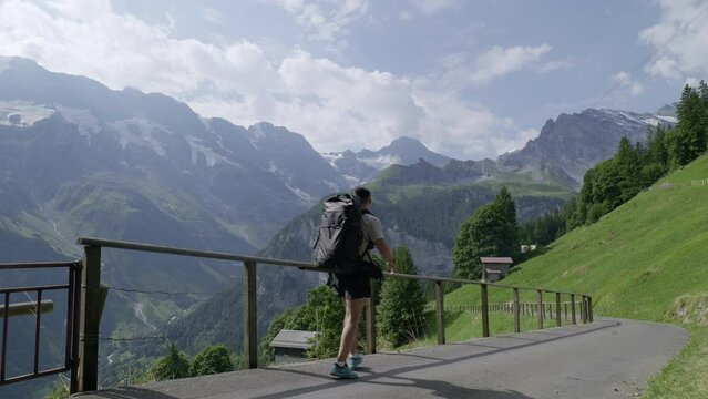 Man hiking in the swiss alps. Panasonic Lumix S1 ProRes422HQ (4K, 29.97fps, Vlog basic color correction)