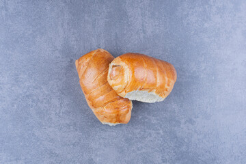 Tasty fresh hotdogs on a gray background