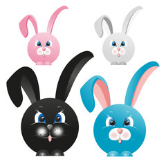 Fototapeta premium A set of rabbits: black, blue, pink and gray