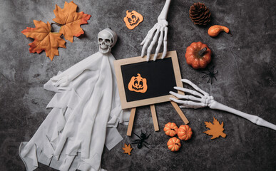 halloween pumpkin on a blackboard
