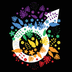 LGBTQ + symbol male, rainbow floral design with flowers and leaves