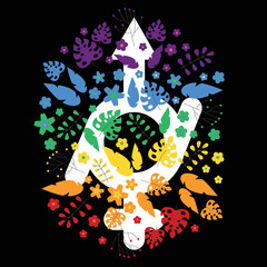 LGBTQ + symbol gender fluid, rainbow floral design with flowers and leaves