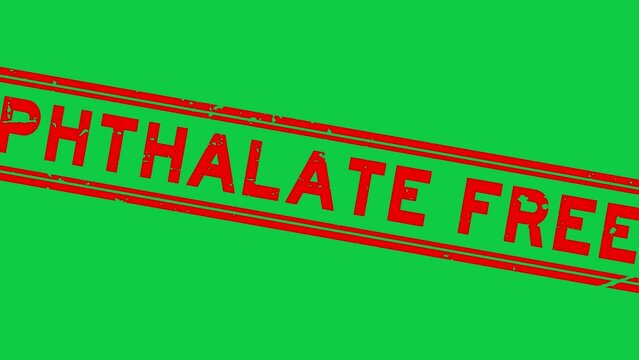 Grunge red phthalate free word square rubber seal stamp zoom on green background