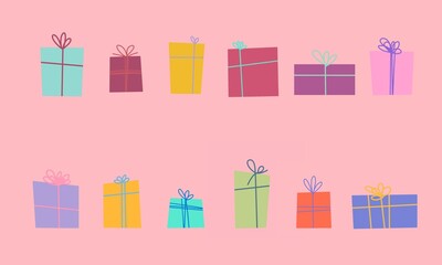 collection of bright colorful wrapped gifts on a pink background. the concept of shopping, pleasant excitement and preparation for the celebration