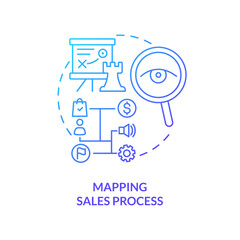 Mapping sales process blue gradient concept icon. Build development plan. Lead conversion technology abstract idea thin line illustration. Isolated outline drawing. Myriad Pro-Bold font used