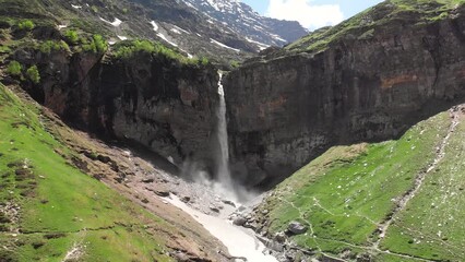 Mesmerizing view of the sisue waterfall in Lahaul, Himachal
