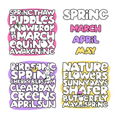 hand drawn letters for calendar. Funny bunny character. Spring months. 