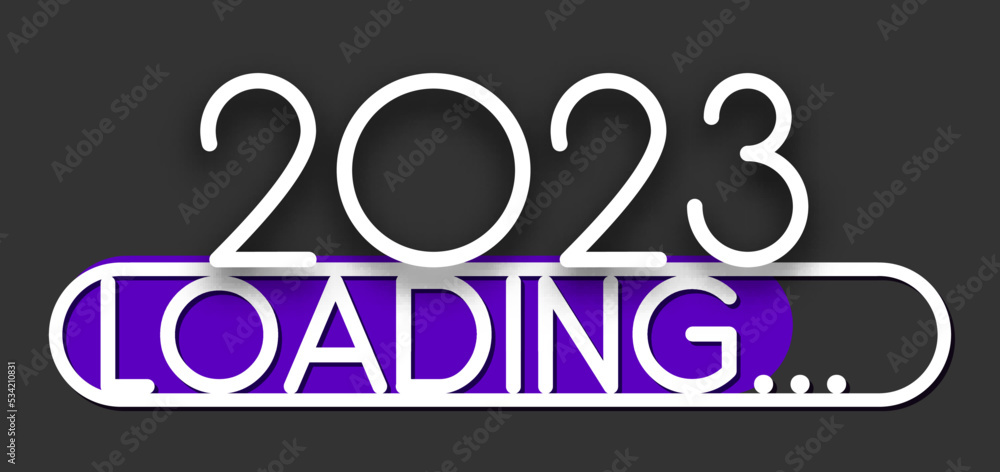 Poster 2023 loading bar on white background.