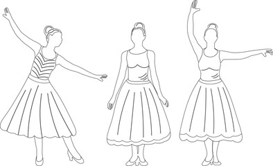 dancing women, dancers sketch ,contour on white background isolated vector