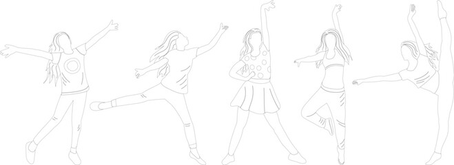 dancing women, dancers sketch ,contour on white background isolated