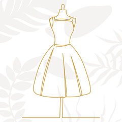 dress on mannequin one line drawing, sketch, isolated vector