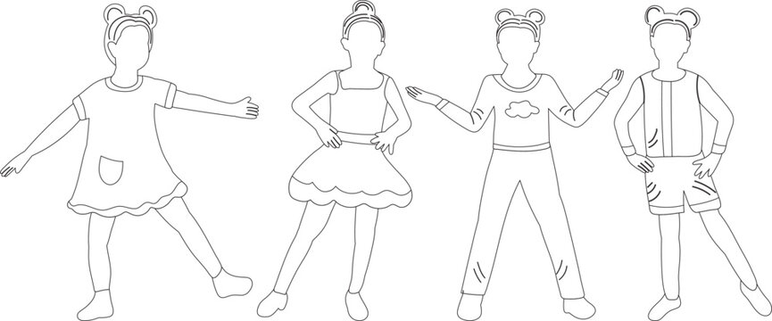 dancing children sketch ,outline on white background isolated vector