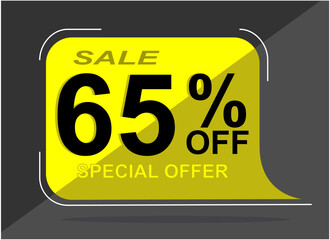 Sale tag 65% Sixty five percent off, vector illustration, balloon shape.