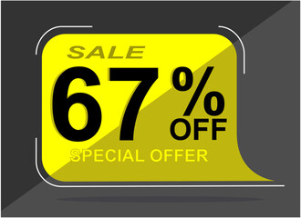 Sale tag 67% Sixty seven percent off, vector illustration, balloon shape.