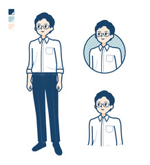 シャツを着た男性が横を見ているイラスト