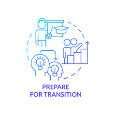 Prepare for transition blue gradient concept icon. Coaching tip abstract idea thin line illustration. Transfer knowledge and skills to mentee. Isolated outline drawing. Myriad Pro-Bold font used