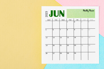 The June 2023 Monthly calendar on beautiful background.