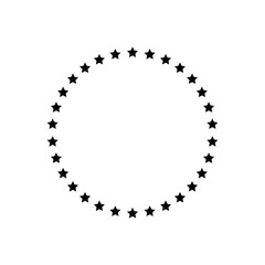 Star in circle icon. Frame from stars isolated on white background. Abstract decorative pattern. Circle with black star icon. Vector logo