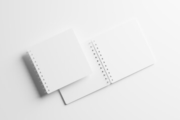 Square Spiral Notebook 3D Rendering White Blank Mockup