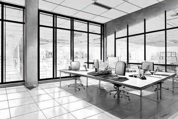 Interior of a office line art