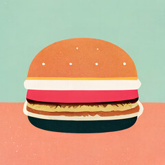 Hamburger simple picture. Hamburger on a gradient background. Digital illustration.