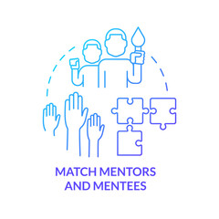 Match mentors and mentees blue gradient concept icon. Path to effective mentoring abstract idea thin line illustration. Identify comparable members. Isolated outline drawing. Myriad Pro-Bold font used