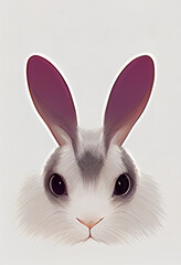 Stylized head of a cute rabbit. A cute bunny on a light background clipart. Digital illustration.