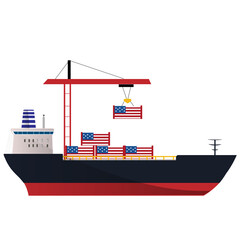 Fototapeta cargo ship with cargo containers from USA import and export on white wallpaper. illustration  obraz