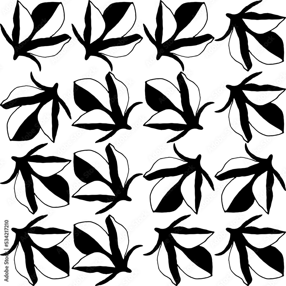 Aufkleber Abstract flower elements vector seamless pattern. Simple repeat in black on white background.