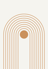 Abstract geometric minimalist artwork. Mid century modern and Bauhaus inspired retro poster with an arch and circle. Modern trendy wall art with simple shapes.