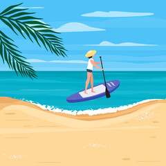 Girl Stand up paddle board SUP Sea Beach Summer