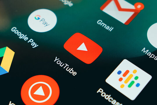September 29, 2022, Brazil. In this photo illustration, the close-up Gmail, Google Pay and YouTube logo seen displayed on a smartphone.