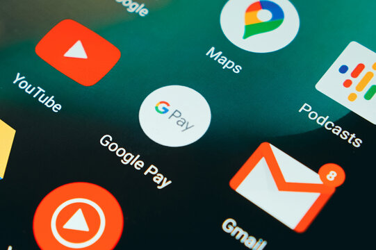 September 29, 2022, Brazil. In this photo illustration, the close-up Gmail, Google Pay, YouTube, Google Maps and Podcasts logo seen displayed on a smartphone.