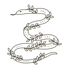 Outline illustration of vintage boho shake with bindweed. 70s vector psychedelic clipart. Hand drawn hippy sketch. Bohemian animal drawing