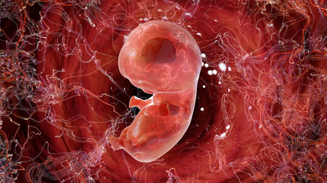 Human fetus for 6 weeks, 3d Render. 6 - 8 weeks of pregnancy. An embryo in the womb