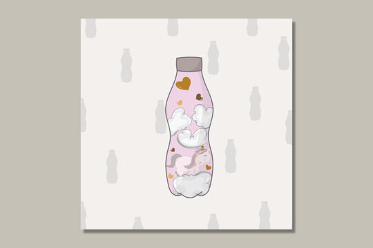 cute unicorn in the bottle cartoon illustration