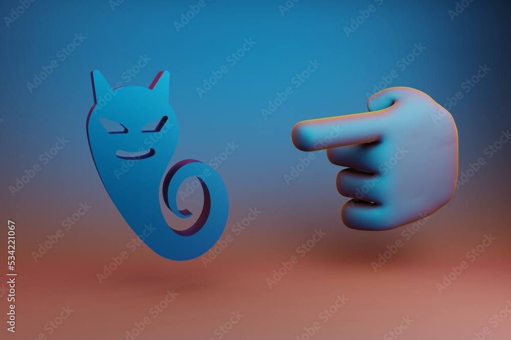 Aufkleber Beautiful illustrations abstract Hand index finger points to Halloween ghost symbol icon on a multicolor bright background. 3d rendering illustration. Background pattern for design. .