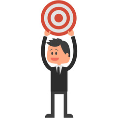 Business man holding vector dart target over head