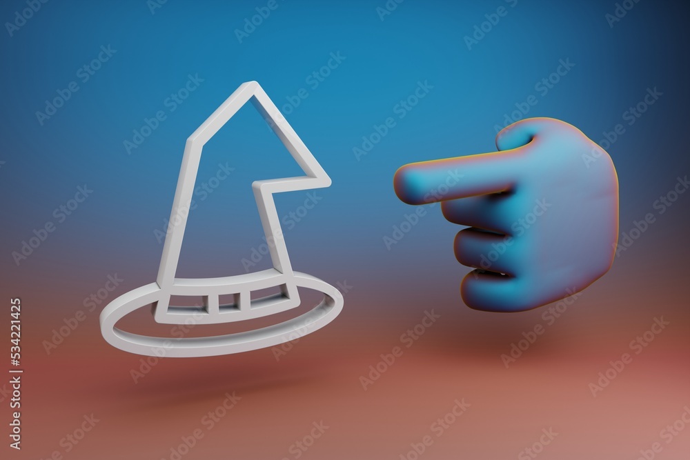 Poster Beautiful illustrations abstract Hand index finger points to SSS symbol icon on a multicolor bright background. 3d rendering illustration. Background pattern for design. .
