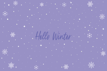 Bright colorful background with white snowflakes and Hello winter lettering.
