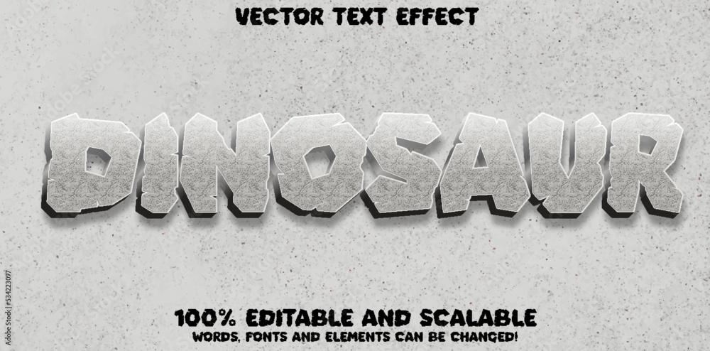 Poster dinosaur text, silver rock texture editable text effect style on ancient white pattern background