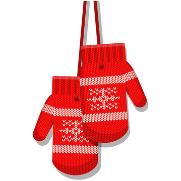 Winter Mittens Vector Isolated Cartoon Glove On White