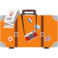 Touristic handbag vector, briefcase for travel illustration