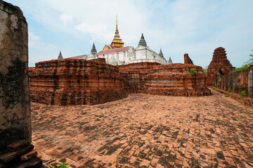 Inside Wat Prasat Nakhon Luang, Ayutthaya, Thailand, where only the ruins remain because it was...
