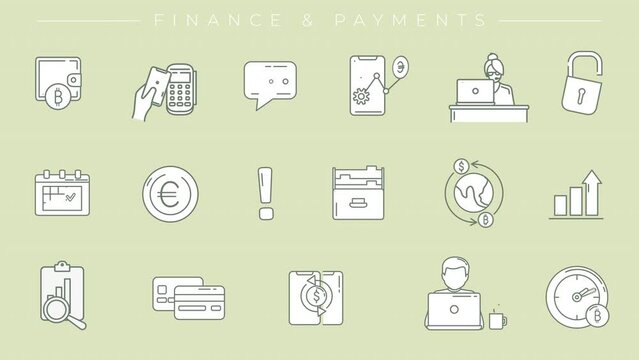 Finance and Payments line icons on the alpha channel.