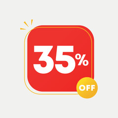 35% off. Vector illustration with special offer for sales. Ad with red tag for advertising campaign. Price for retail, stores.