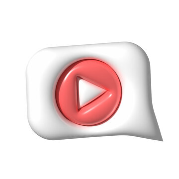3D play video button speech bubble icon. Media player sign or symbol