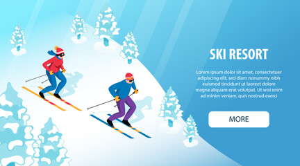 Isometric Ski Resort Banner