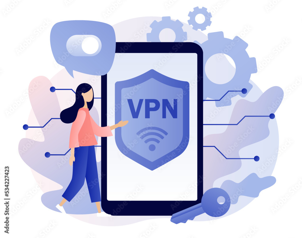 Poster vpn service in smartphone app. virtual private network concept. cyber security, secure web traffic, 