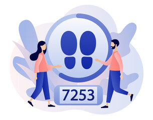 Step counter. Pedometer, fitness tracker concept. Walking to earn money mobile app. Modern flat cartoon style. Vector illustration on white background